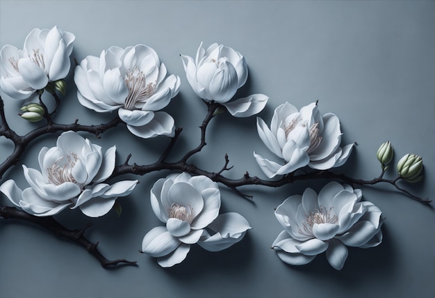 Fiori di magnolia sullo sfondo banner panorama isolato su sfondo grigio