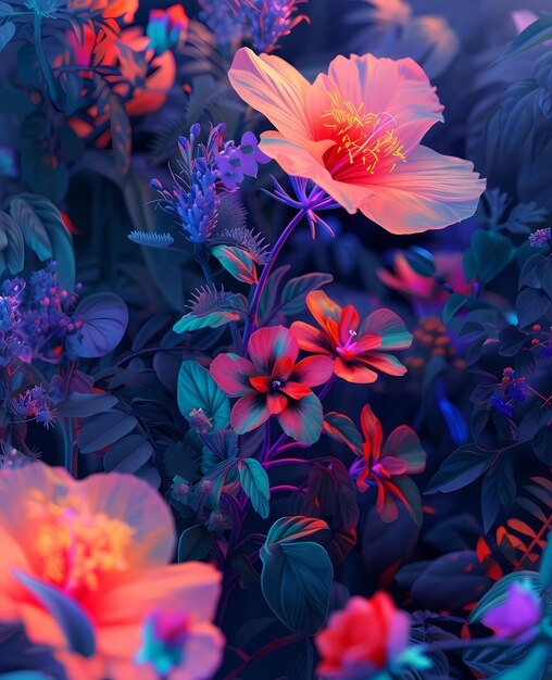 fiori di neon colorati dipinto generato ai