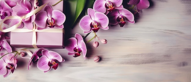 Fiori di orchidea su uno sfondo con spazio di copia