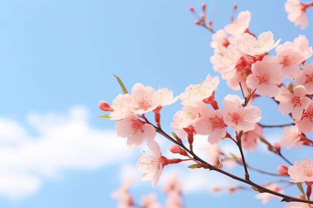 Fiori di pesche contro il cielo blu