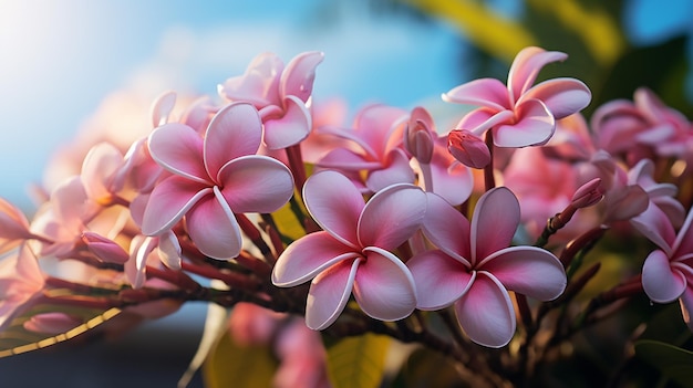 fiori di plumeria sull'albero da vicino