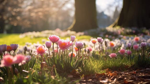 Fiori di primavera al parco in mezzo alla giornata