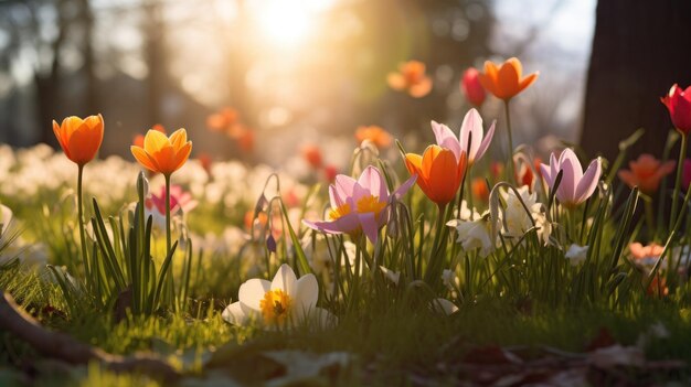 Fiori di primavera al parco in mezzo alla giornata