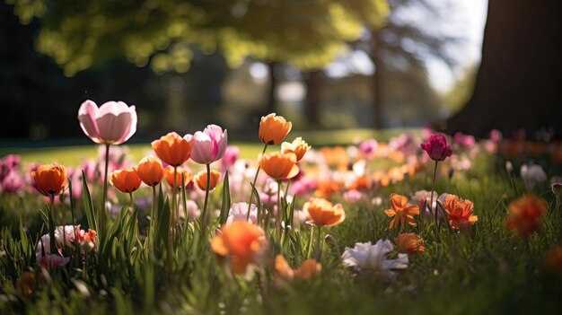 Fiori di primavera al parco in mezzo alla giornata