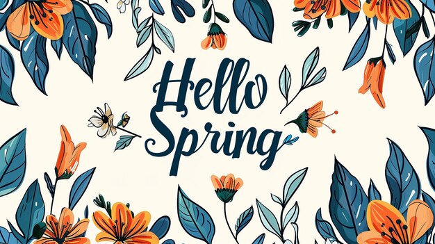 Fiori di primavera Fiori vivaci Ciao primavera Disegno di poster tipografico