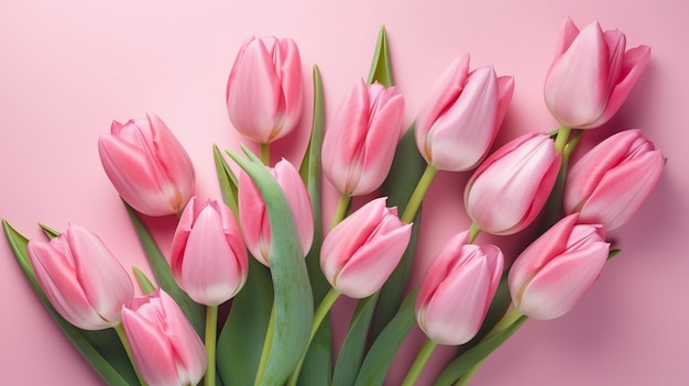 Fiori di primavera tulipano su sfondo rosa
