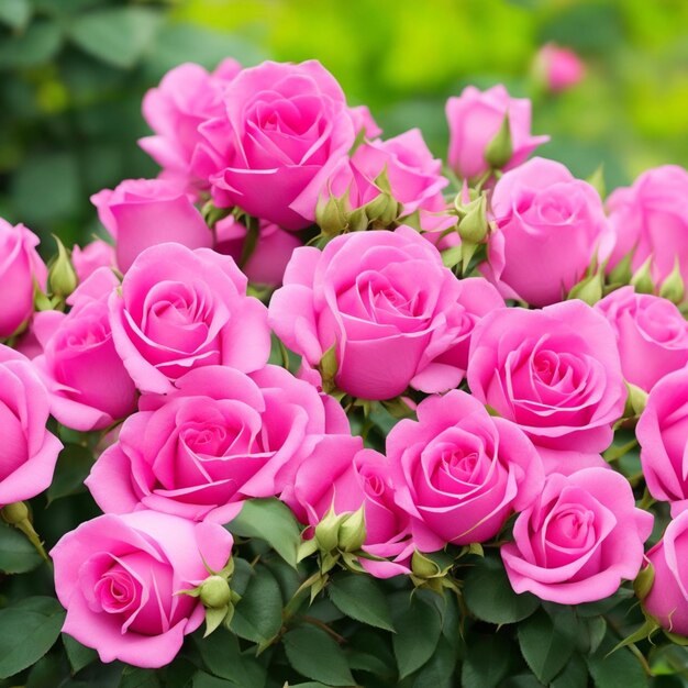 Fiori di rosa che fioriscono nel giardino Sfondio floreale naturale AIGenerato
