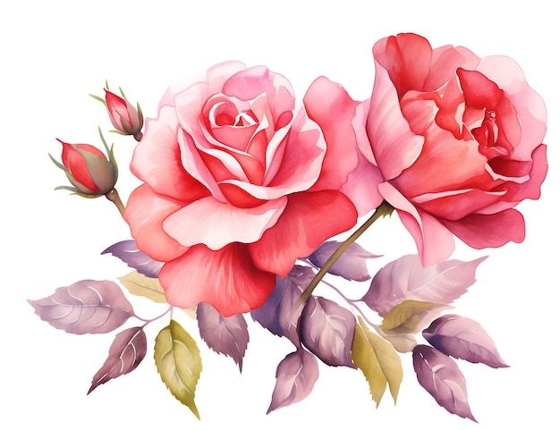 fiori di rosa rossa dell'acquerello su fondo bianco
