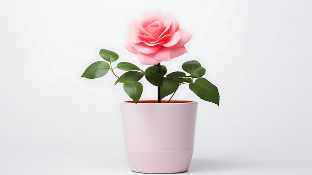 Fiori di rosa vaso per piante su sfondo bianco