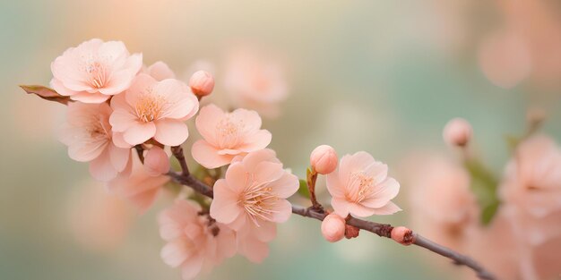 Fiori di sakura in fiore di ciliegio su uno sfondo bokeh sfocato in colori alla moda di pesche fuzz sfondo floreale