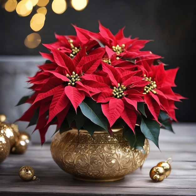 Fiori di stella di Natale rossa in vaso d'oro