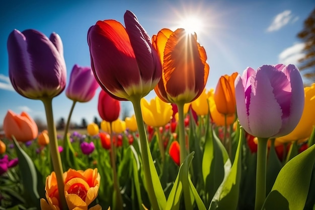 Fiori di tulipani colorati in un vaso da fiori