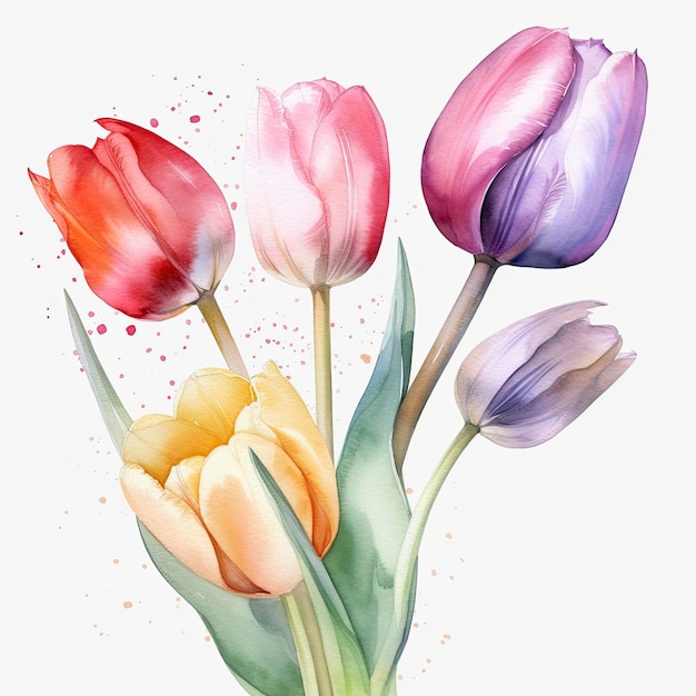 Fiori di tulipani gratuiti color acqua pastello sfondo bianco generat ai