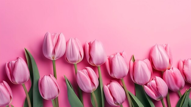 Fiori di tulipano di colore rosa primaverile su sfondo rosa generati dall'AI