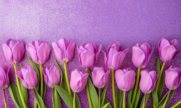 Fiori di tulipano freschi primaverili come carta postale di vacanza con sfondo colorato con spazio per il testo