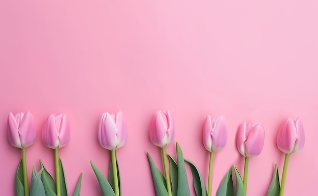 Fiori di tulipano sfondo rosa Banner minimo estivo Concetto di natura primaverile estiva Elemento di design floreale Sfondo rosa Poster di invito a nozze Generativo Ai