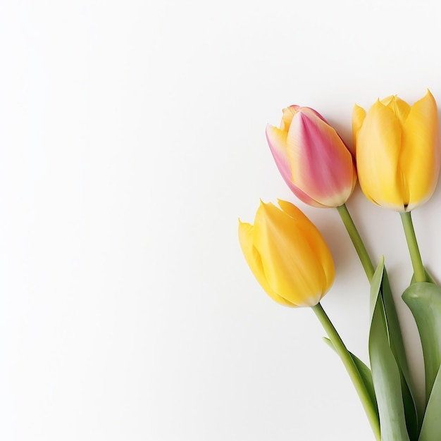 Fiori di tulipano su sfondo bianco IA generativa