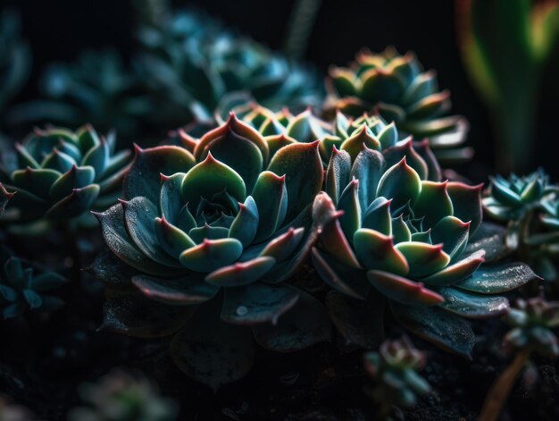 Fiori domestici in miniatura, piante grasse e cactus in giardino creati con la tecnologia Generative AI