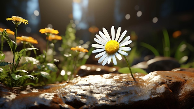 Fiori e pietre Fioriscono tra le rocce Carta da parati creativa fotografica ad alta definizione