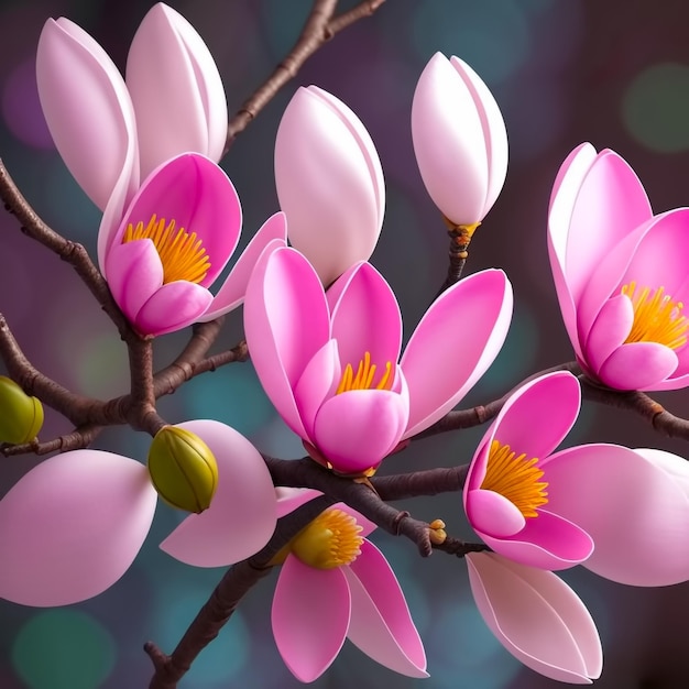Fiori e ramoscelli di magnolia primaverile IA generativa