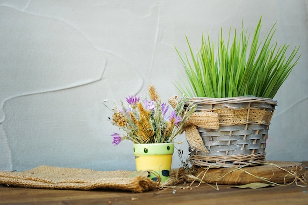 Fiori ed erbe del prato su una tabella