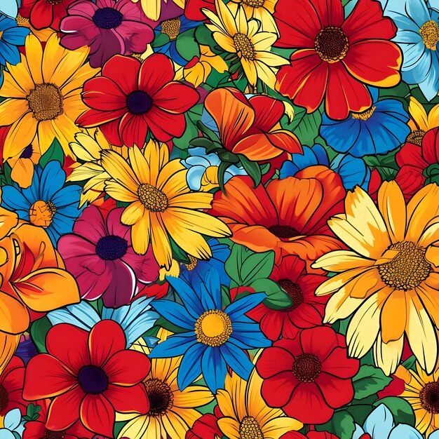 Fiori estivi colori vivaci illustrazioni piatte modelli senza giunture ad alta risoluzione