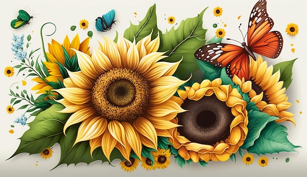 Fiori estivi e temi della natura con illustrazioni IA generativa