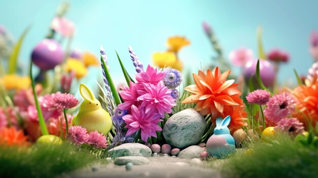 fiori floreali dipinti background colorati di uova pasquale illustrazione di bandiera pasquale sfondo pasquale