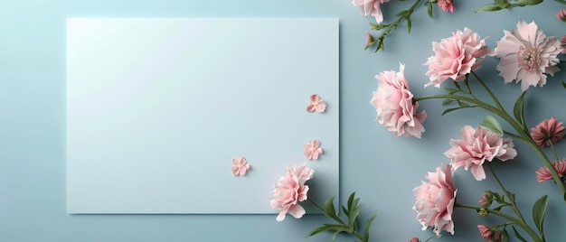 fiori freschi e un modello colorato di un invito a una carta di savethedate