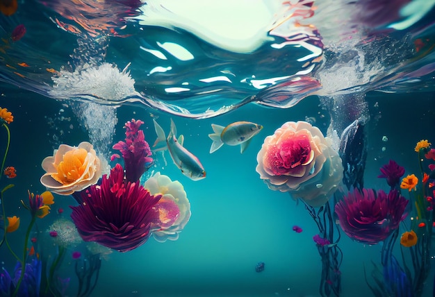 fiori freschi in fiore mare sott'acqua