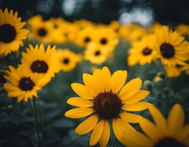 Fiori gialli d'estate in un giardino annuale