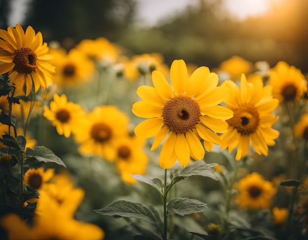 Fiori gialli d'estate in un giardino annuale