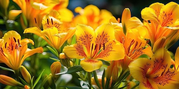 Fiori gialli di alstroemeria nel giardino estivo