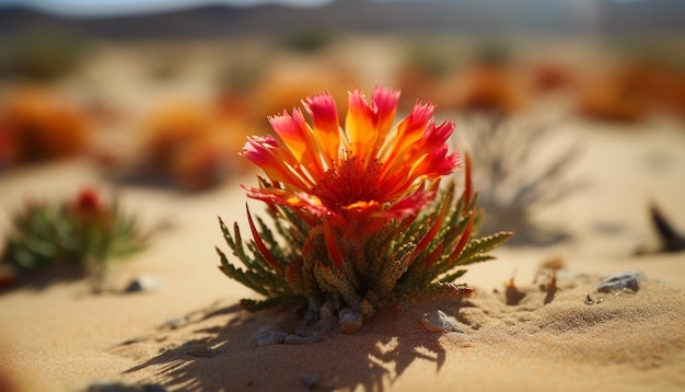 Fiori gialli di fiori selvatici in una duna di sabbia arida generata dall'intelligenza artificiale