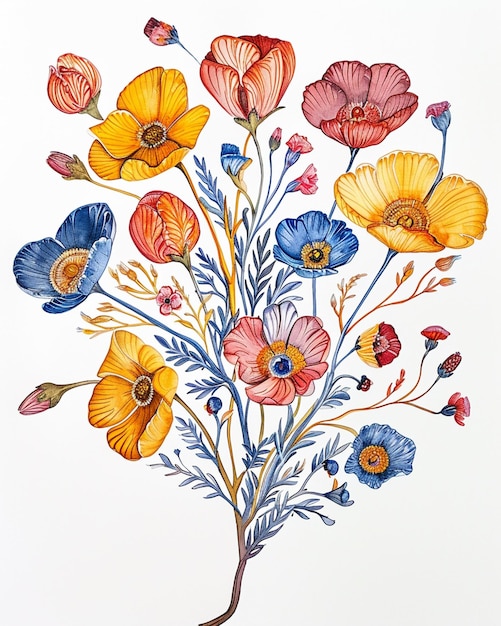 fiori illustrazione ad acquerello illustrazione botanica boema motivi d'arte popolare