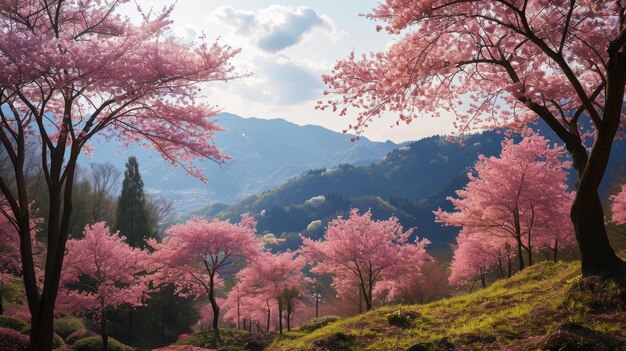 Fiori in fiore Affascinanti ciliegi Yoshino dipingono un paesaggio pacifico nel 169