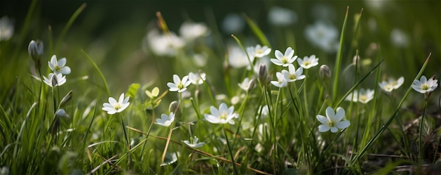 Fiori in un'erba verde su un prato soleggiato striscione Contenuti generati dall'intelligenza artificiale