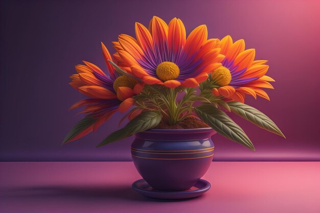 Fiori in un vaso su uno sfondo di colore solido ai generativo