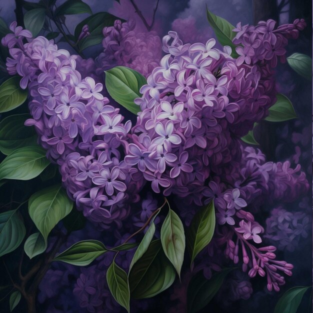 Fiori lilla viola su un'illustrazione di sfondo scuro