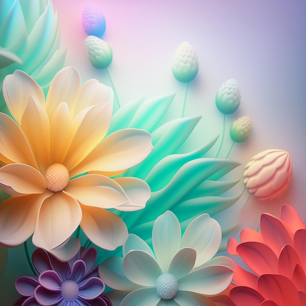 Fiori morbidi dal design floreale in toni pastello per lo sfondoCopia spazio per il testo Design 3d moderno stile colorato bellissimi fiori
