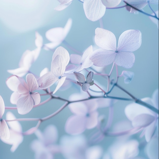 Fiori morbidi di lilac e blu pallido su un ramo