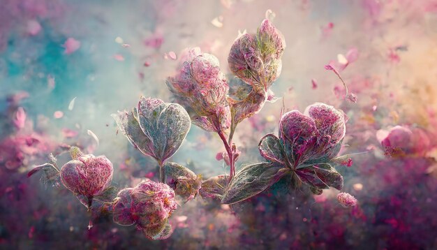 Fiori nello stile dell'arte ad acquerello Elementi floreali di lusso sfondo botanico o design di carta da parati stampe e cartoline di inviti Bellissimi fiori delicati Illustrazione 3D