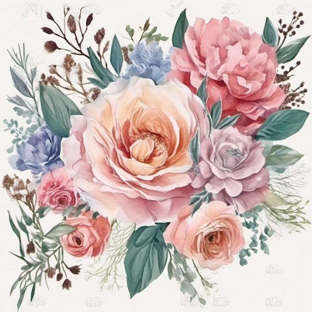 fiori pastello illustrazione floreale dell'acquerello carta di fiori