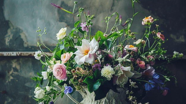 Fiori primaverili in vaso vintage bellissima disposizione floreale decorazione della casa matrimonio e design fiorista