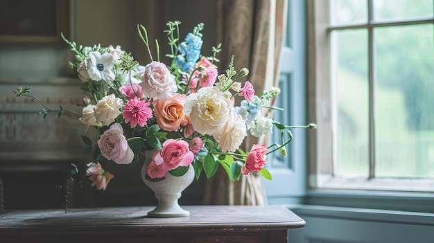Fiori primaverili in vaso vintage bellissima disposizione floreale decorazione della casa matrimonio e design fiorista