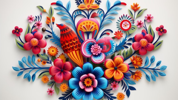 fiori recisi di carta messicana colorata su sfondo bianco