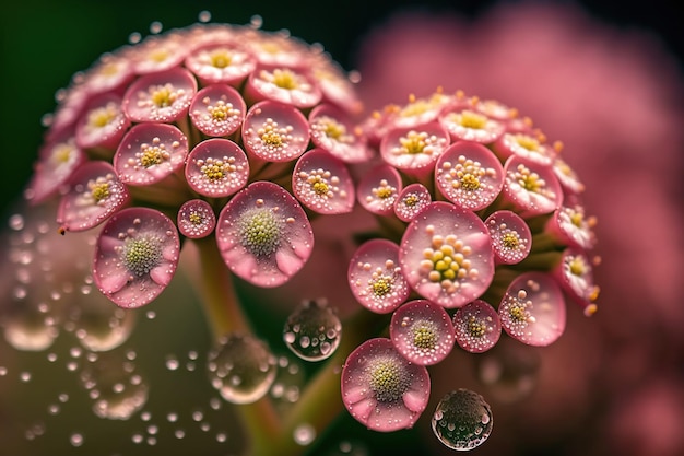 Fiori rosa con gocce di rugiada sui petali