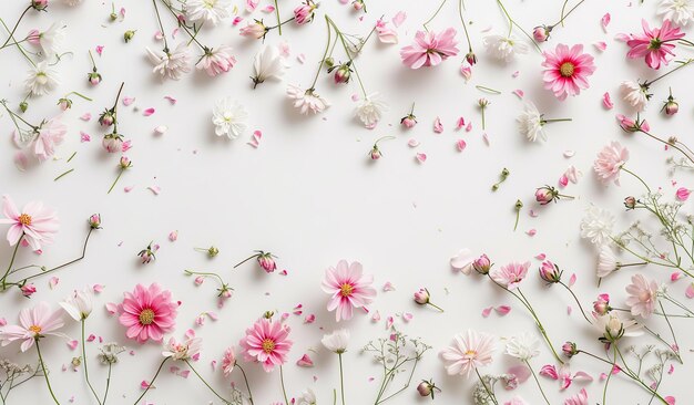 Fiori rosa e bianchi su uno sfondo bianco