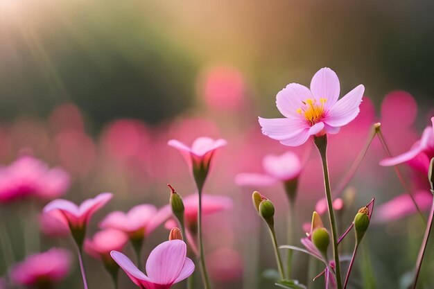 Fiori rosa in un campo di fiori rosa