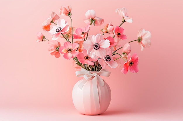 Fiori rosa in un vaso per San Valentino